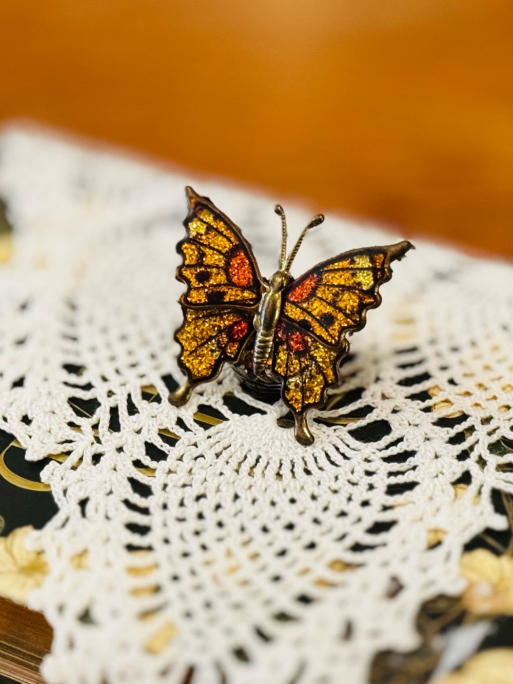 Vintage-Inspired Amber Butterfly Brooch